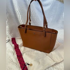 Tory Burch Brown Saffiano Leather Structured Tote Bag – Work Laptop Shoulder Bag